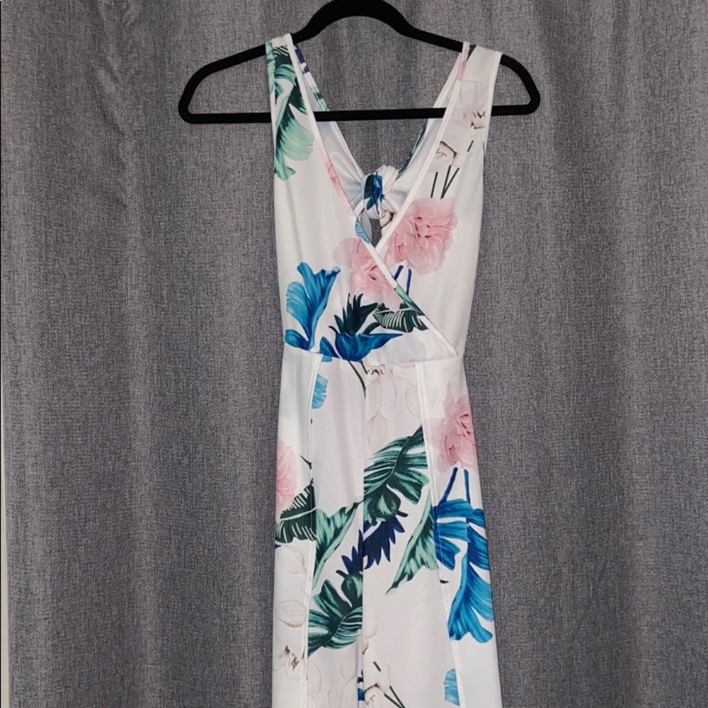 Floral V Neck tie open back jumpsuit
